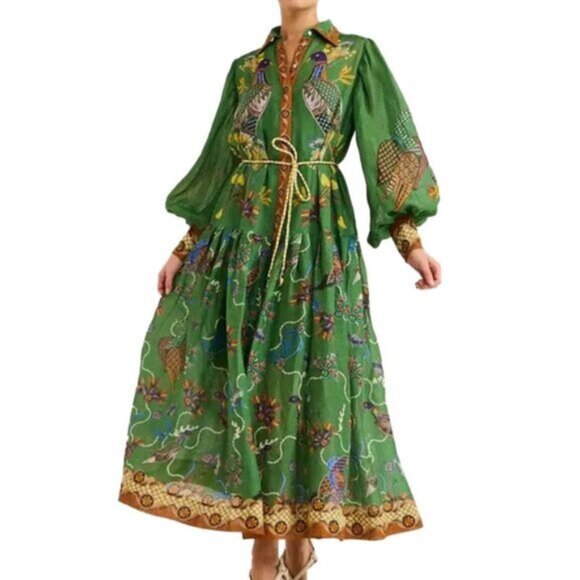 Boho Women's V-Neck Lantern Sleeve A-Line Patchwork Dress - Picture 6 of 6